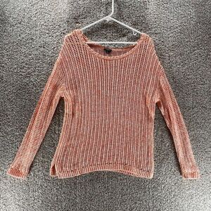 Talbots‎ Sweater Womens Medium Petite Pink Open Knit Pullover Crew Neck Preppy